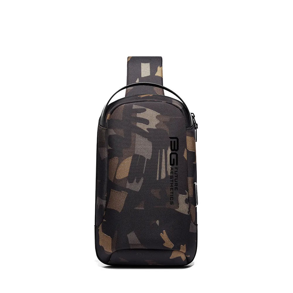 Men's black Oxford cloth shoulder bag with USB port for business travel.