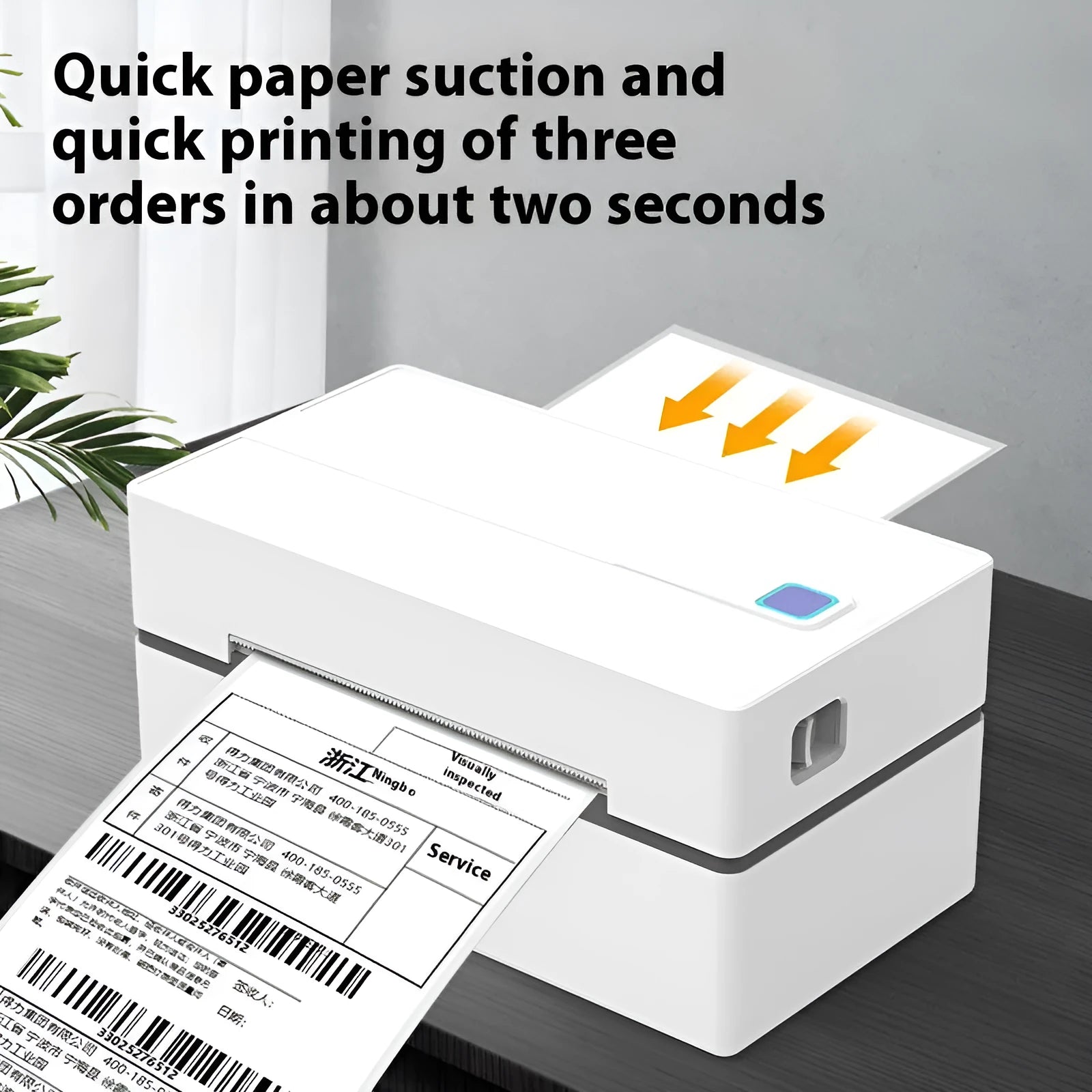 FlashLabel thermal express order label printer with USB connection on a desk.
