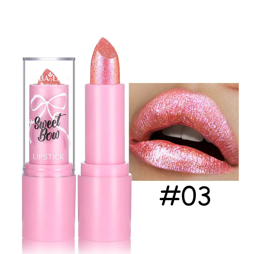 Starlight Diamond series lipstick with sweetheart bow design in six colour options for universal skin types