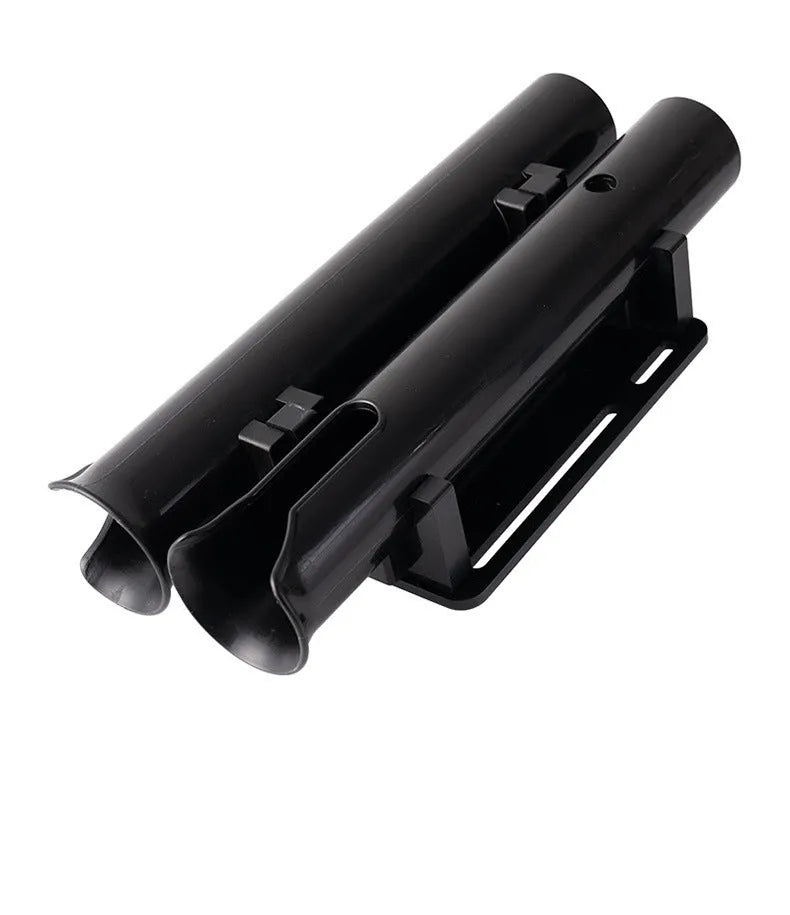 Plastic fishing rod rack with carbon reinforcement and clamp for bicycle mounting