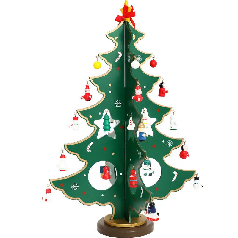 Hand painted wooden Christmas tree desktop decoration in red or green colour