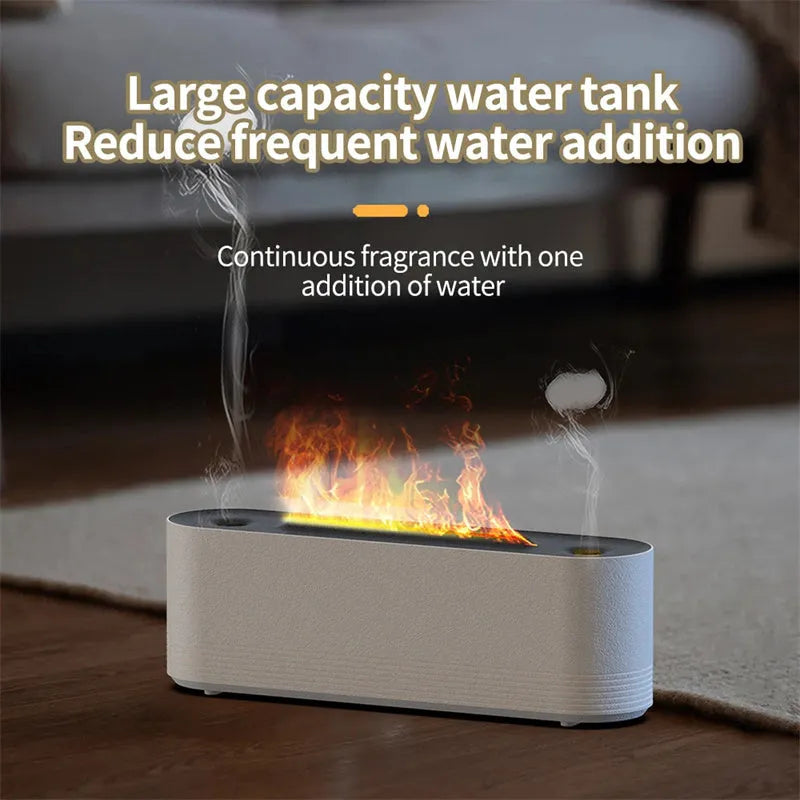 Black ultrasonic humidifier and aroma diffuser with LED flame lights emitting cool mist