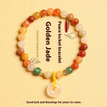 Handmade Chinese style safety buckle bracelet with natural jinsi jade and red agate 6mm peace clasp beads