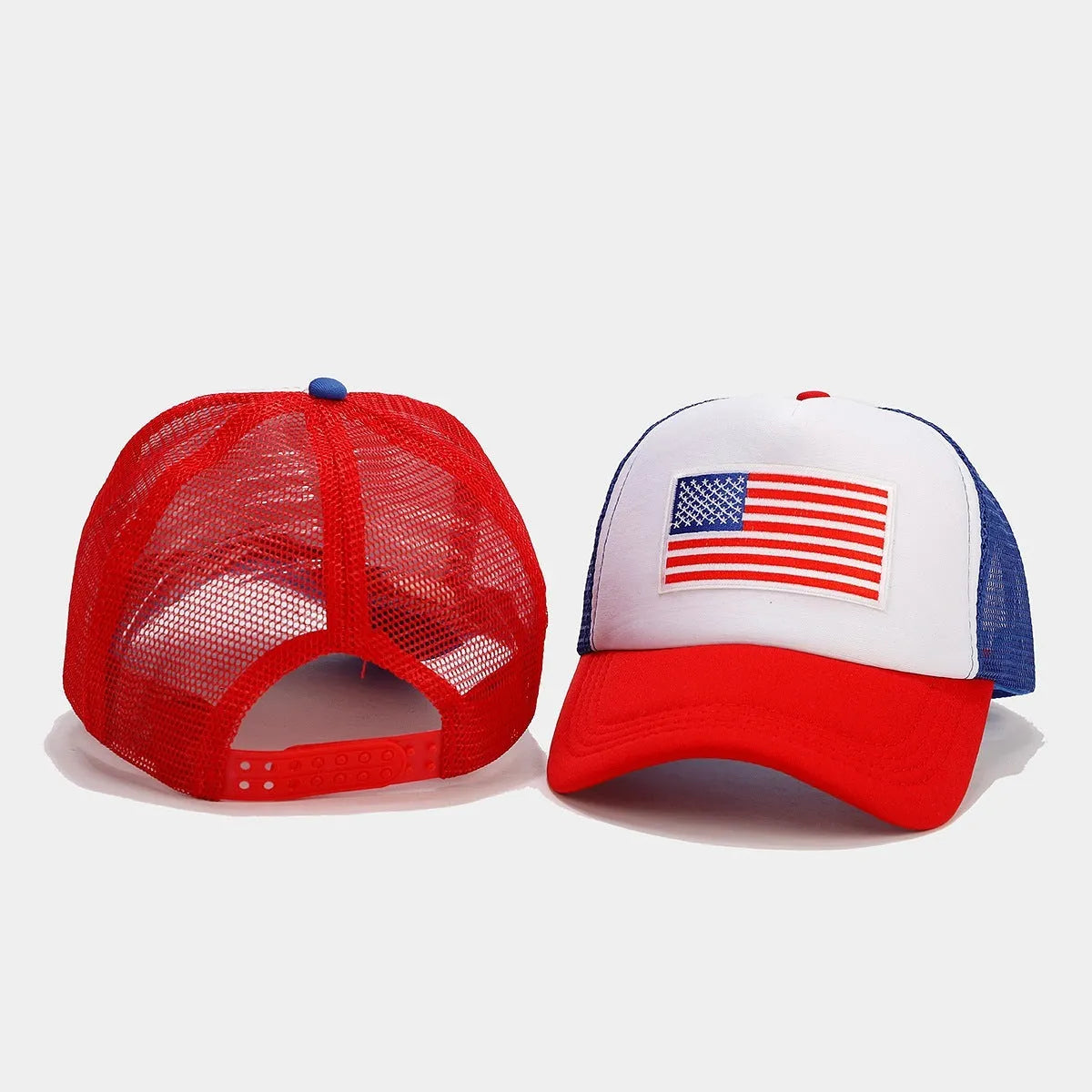 Red and blue contrast baseball cap with breathable space cotton fabric dome crown