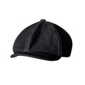Black retro beret with octagonal crown made from Japanese denim cotton fabric
