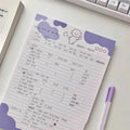 B5 sticky note paper pad with Korean dog illustration on cover, showing purple colour option.