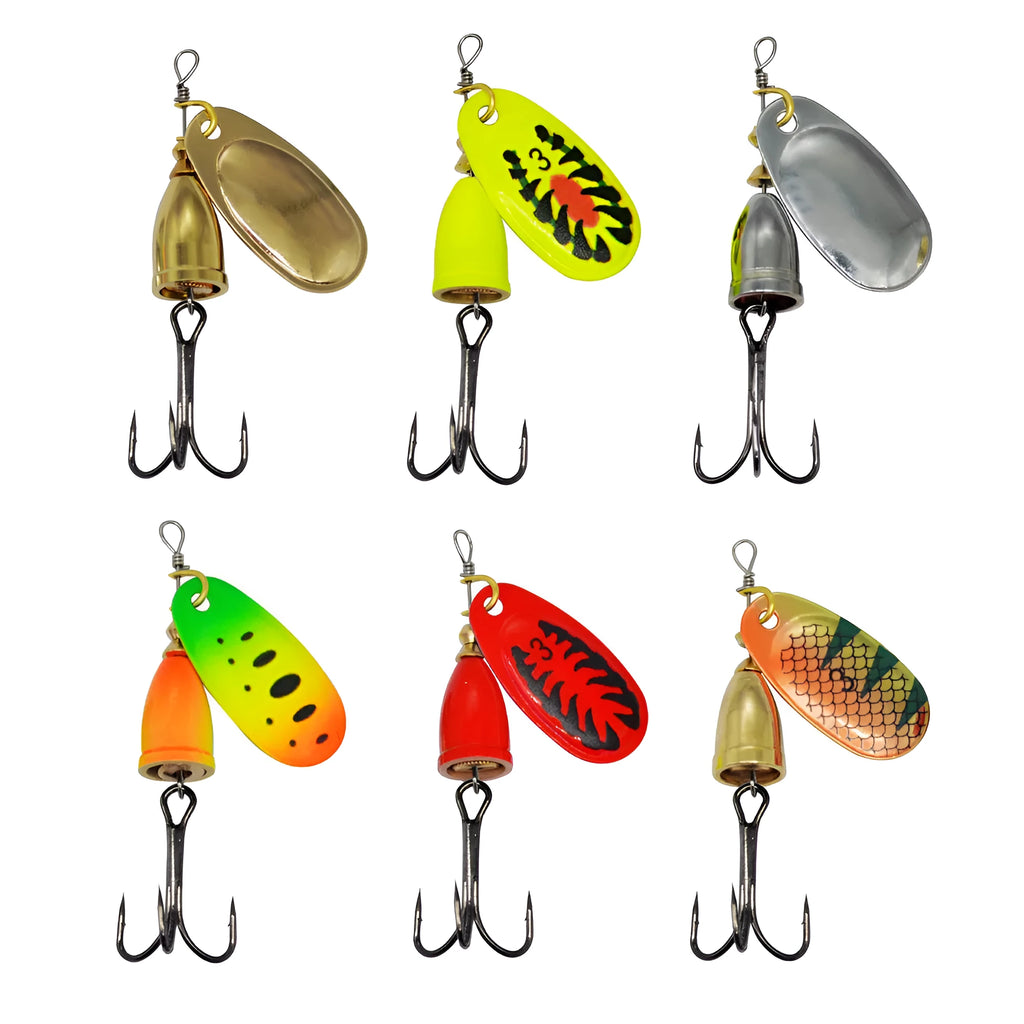 R composite rotating sequins copper bell metal fishing lure in multiple colour options.