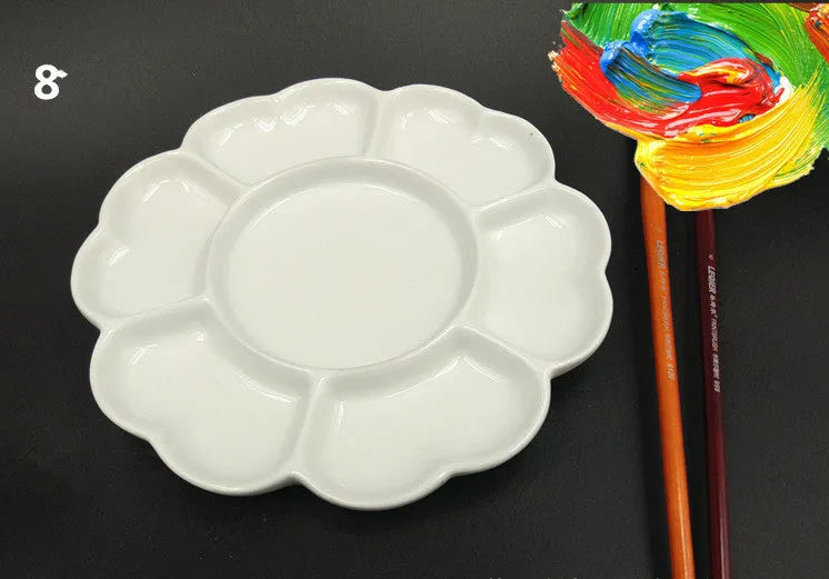 White ceramic plum blossom design artist palette for watercolour, acrylic and oil painting in three sizes