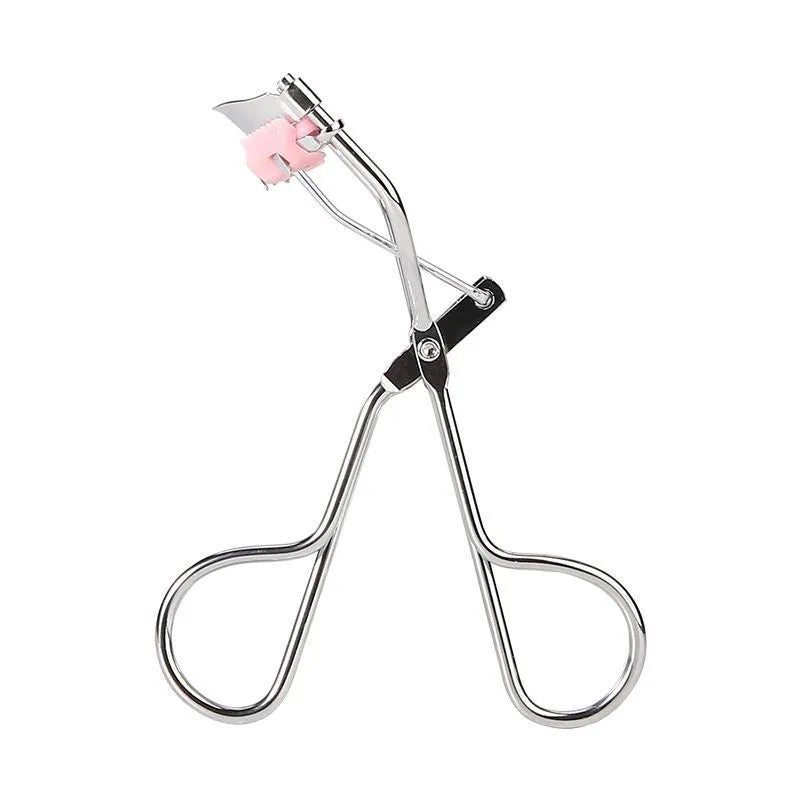 Eyelash curler with comb, 10.7cm wide angle manual beauty tool in pink or silver finish
