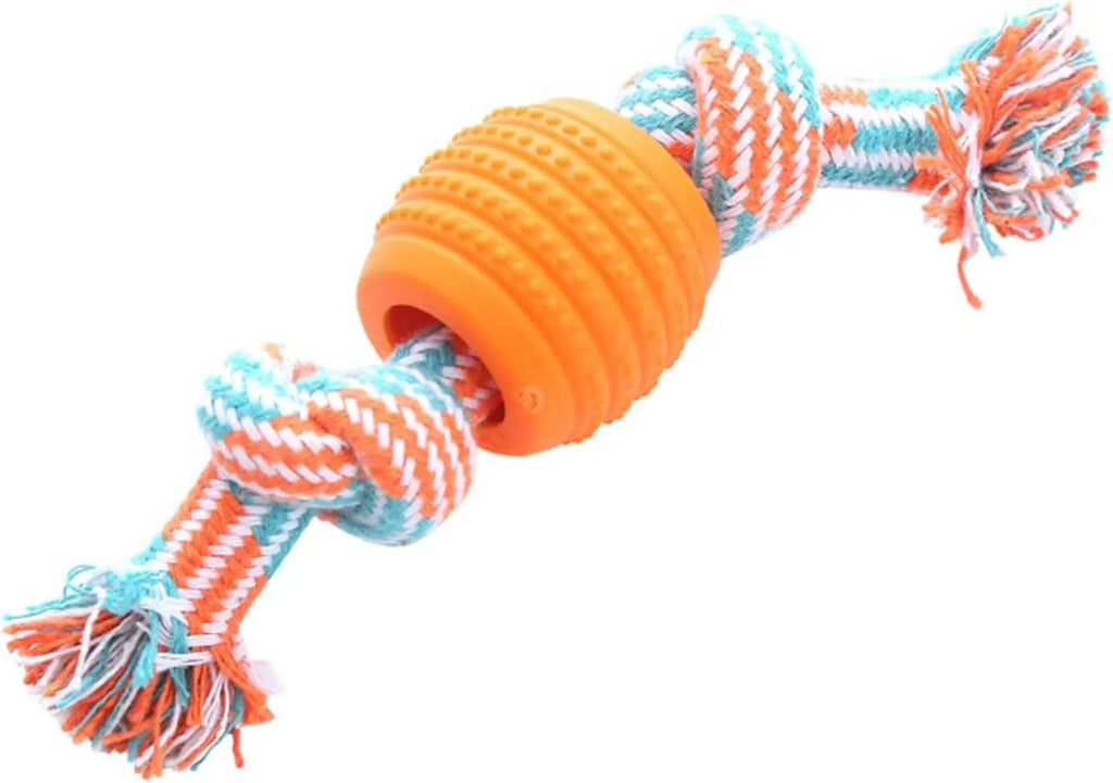 Blue and rope dog dental chew toy for teeth cleaning and interactive play