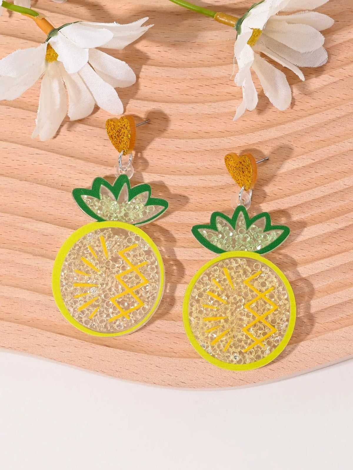 Acrylic women's earrings with fruit, cake, and ice cream designs in pastoral style.