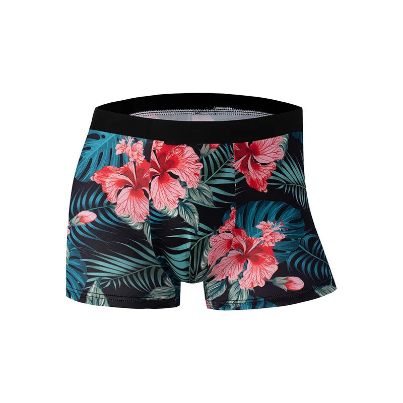 Men's ice silk underwear with fashion printing in mid waist design