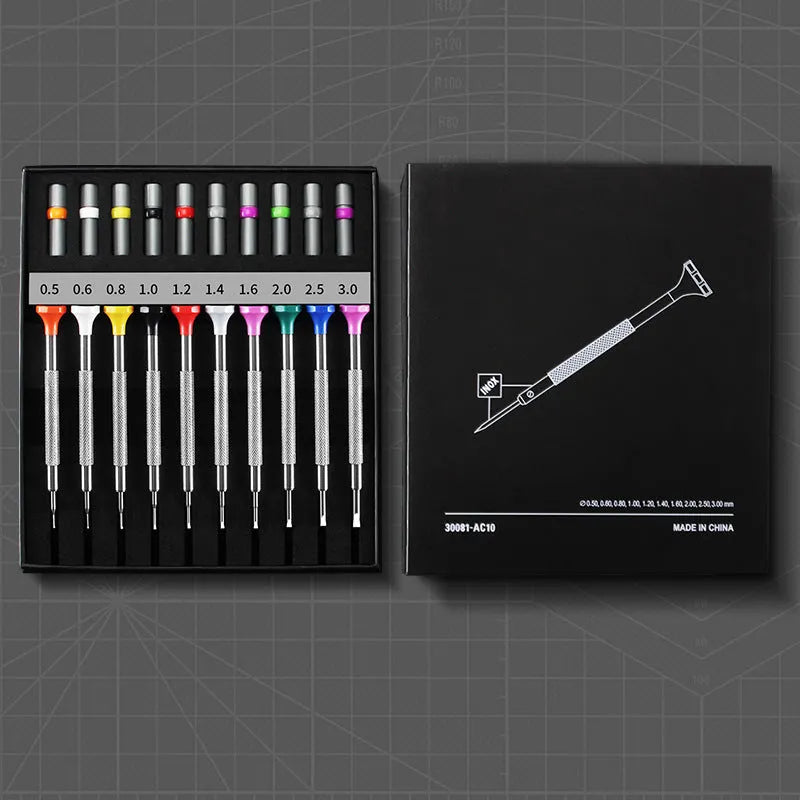 10-piece precision screwdriver repair toolkit for watches and glasses with 20 spare bits