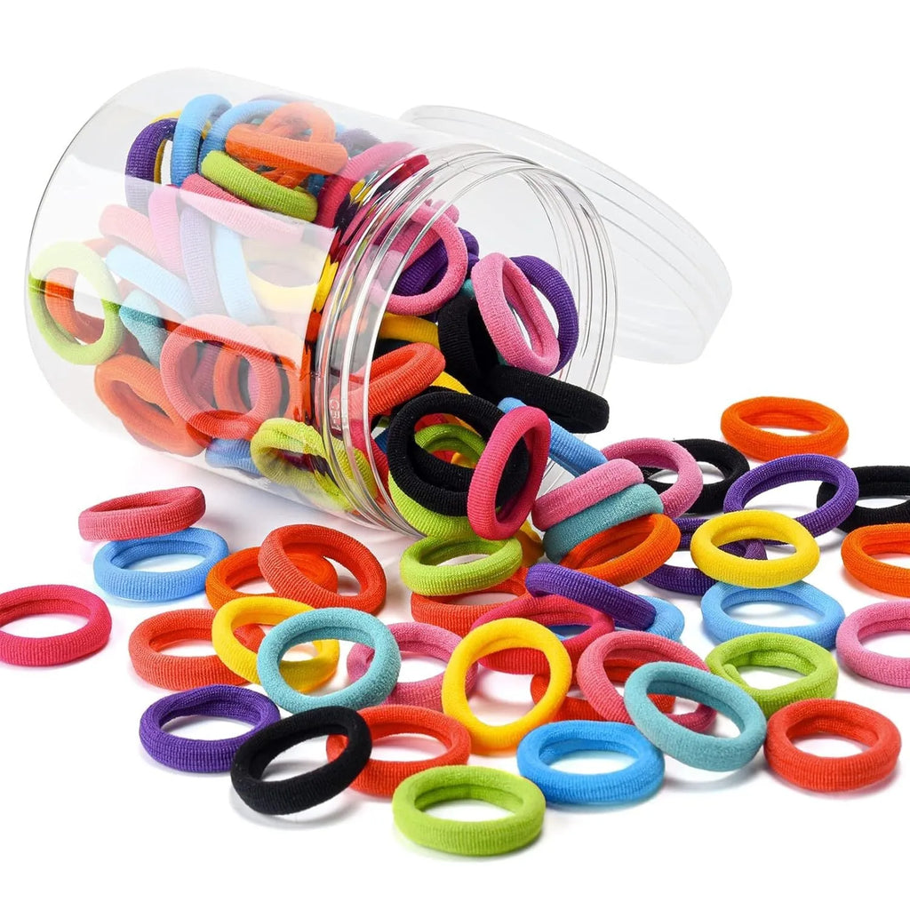 100 seamless cotton baby hair ties in 10 colours, small 0.85-inch gentle elastic bands for toddlers