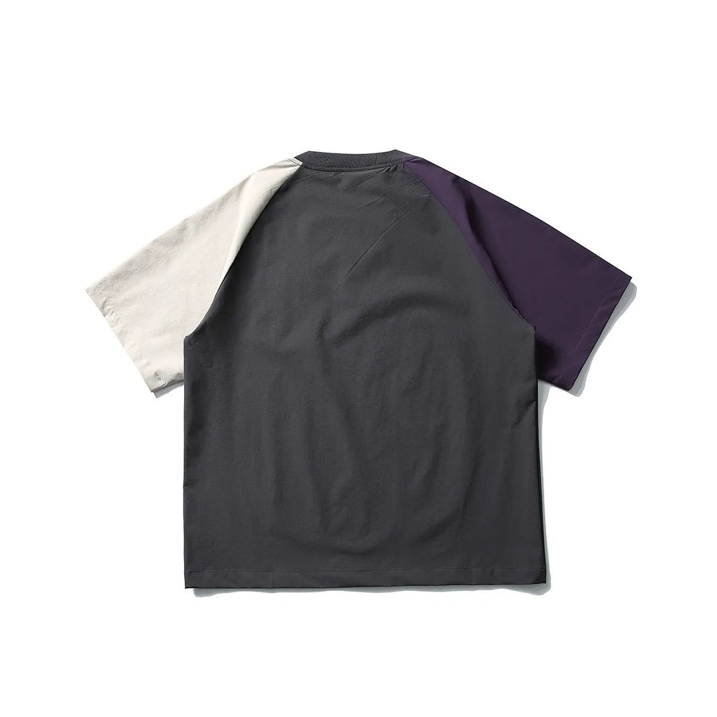 Dark grey loose fit men's T-shirt with contrast colour raglan short sleeves.