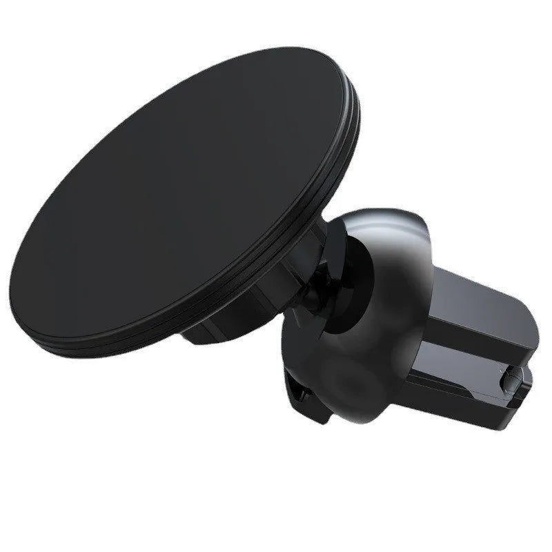 Black aluminium magnetic car phone holder mounted on vehicle dashboard