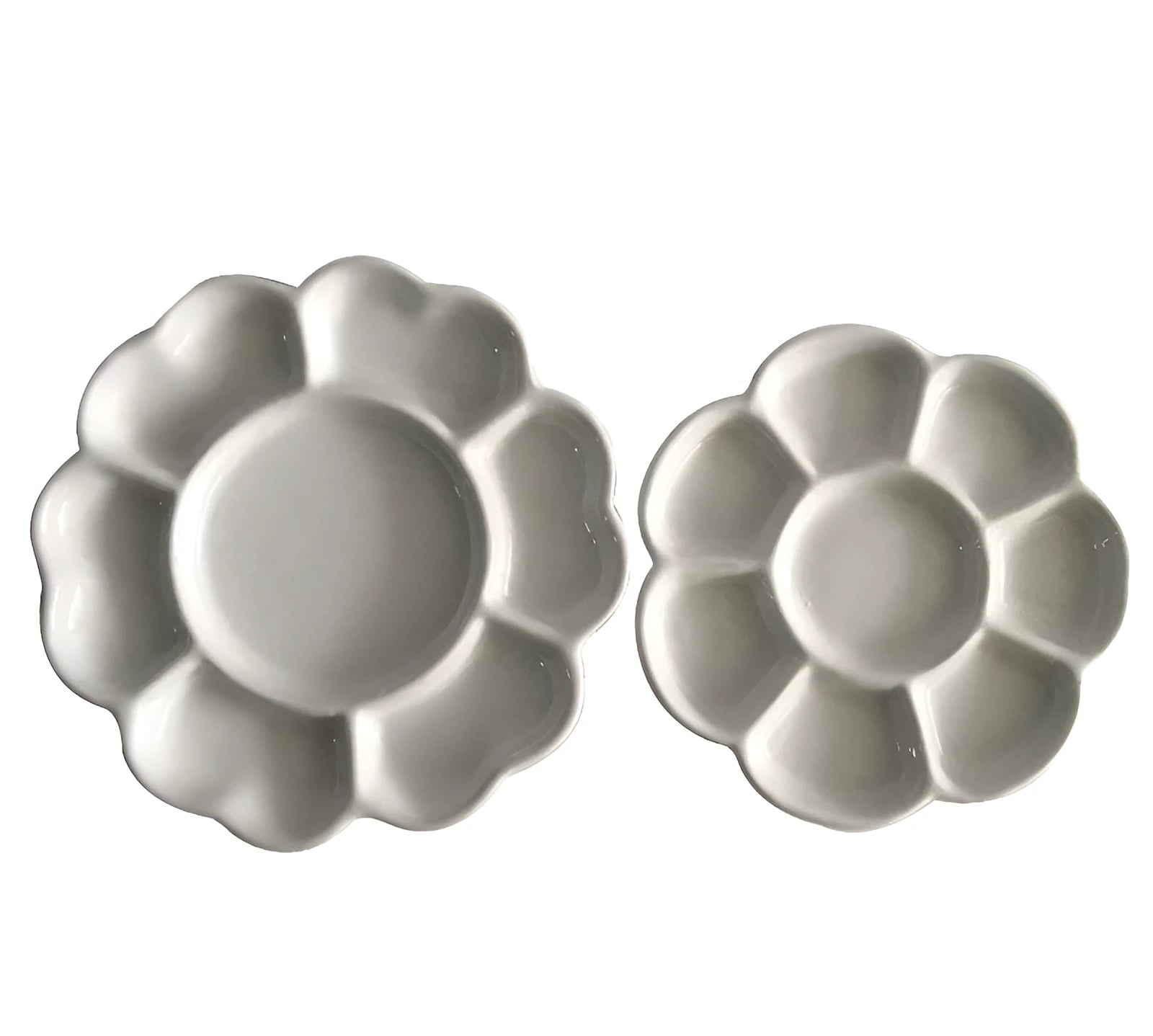 White ceramic plum blossom design artist palette for watercolour, acrylic and oil painting in three sizes
