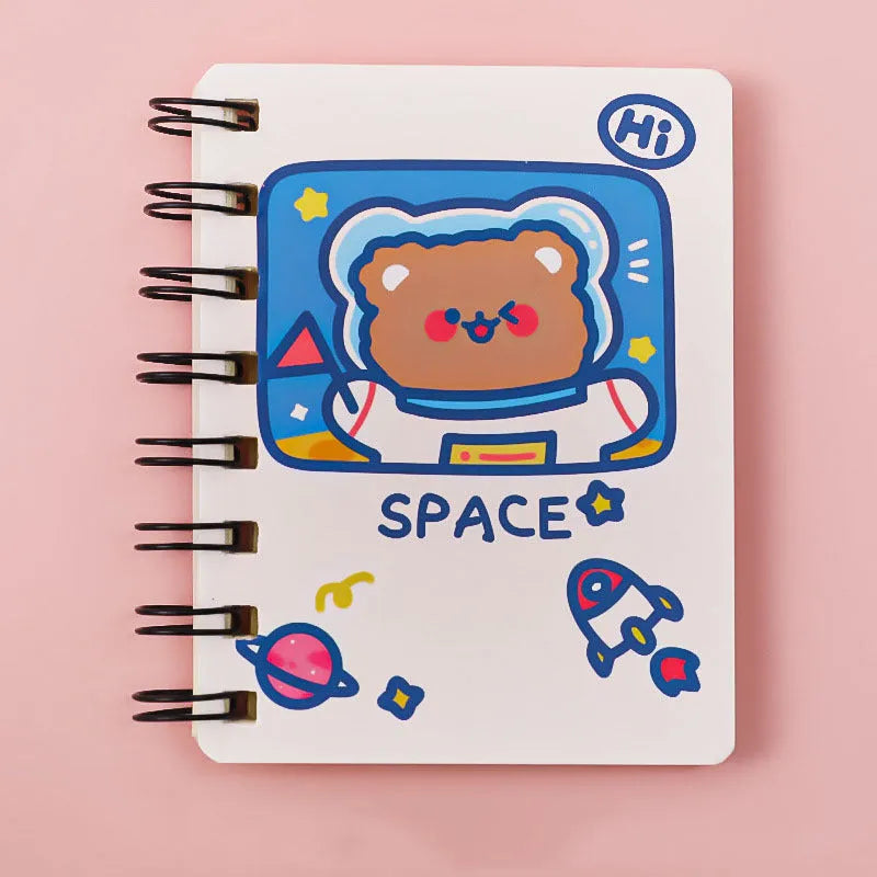 Astronaut series pocket flipper notebook showing compact 10.5x8cm size with space-themed cover design