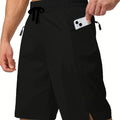 Men's solid colour quick-drying polyester beach shorts in a straight leg style