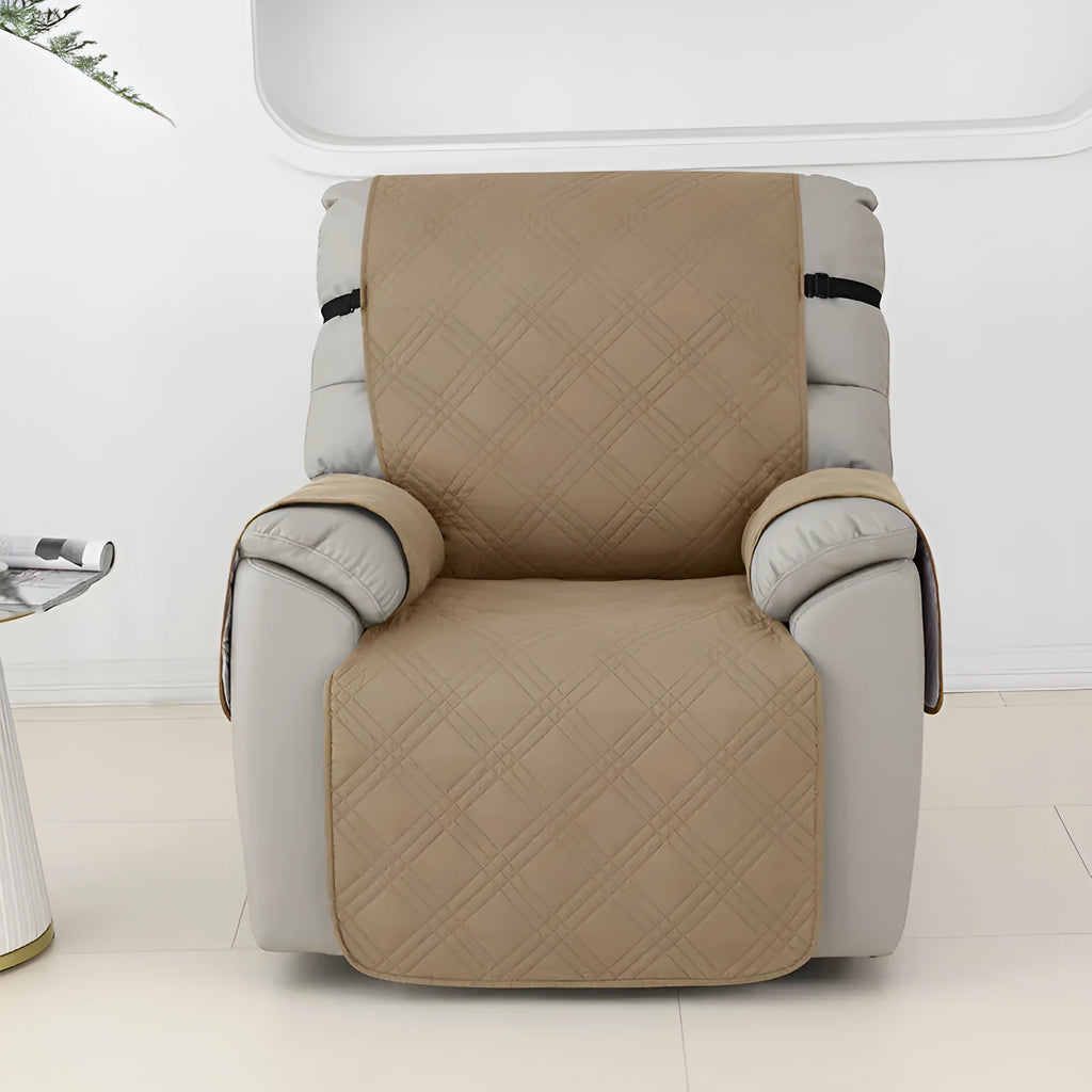 Quilted burgundy sofa cover fitted on a Chivas massage chair.