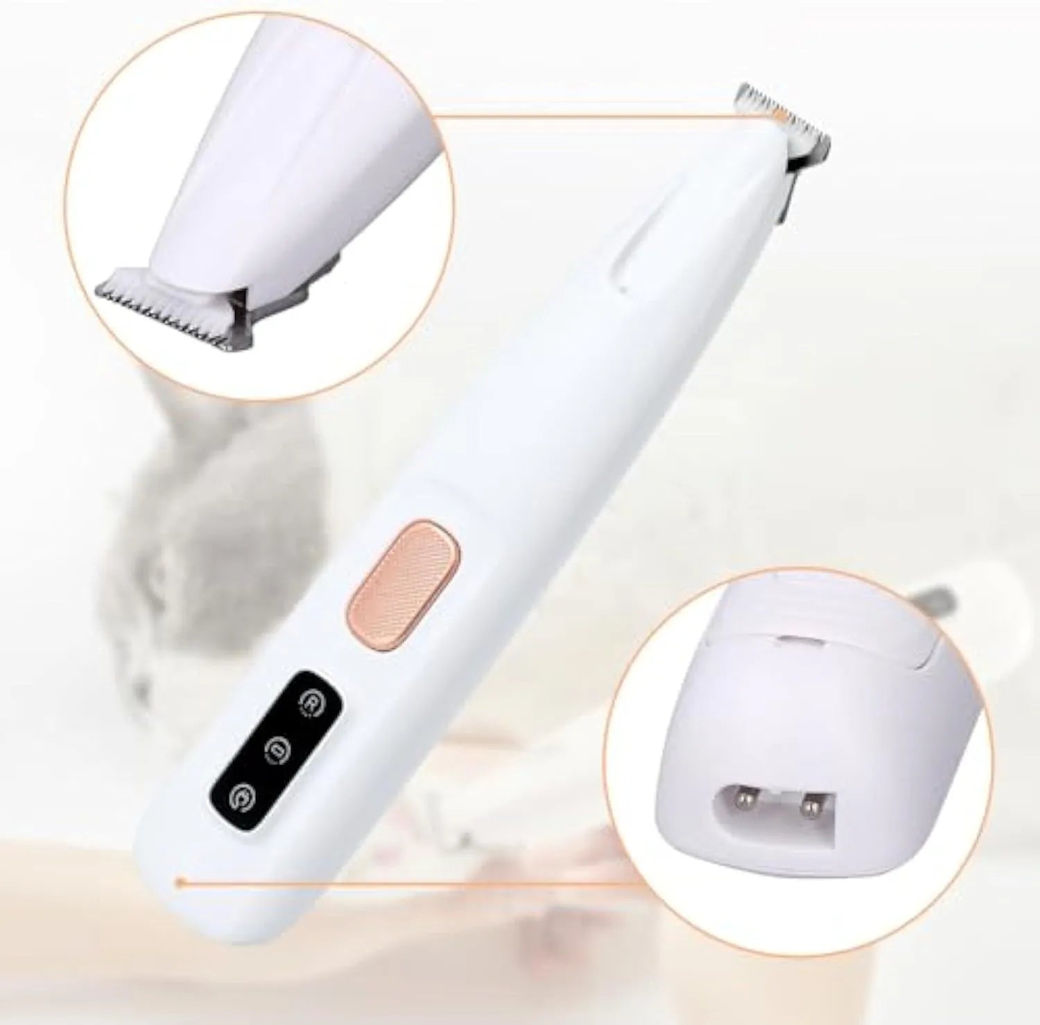 White rechargeable electric dog paw trimmer with LED light on a compact body.