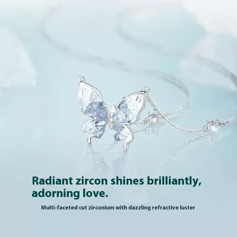 S925 sterling silver butterfly pendant necklace on an adjustable O-ring chain.