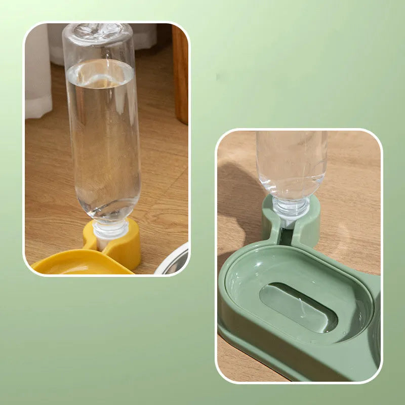 Elevated pet food bowl with automatic water dispenser in food-grade BPA-free materials