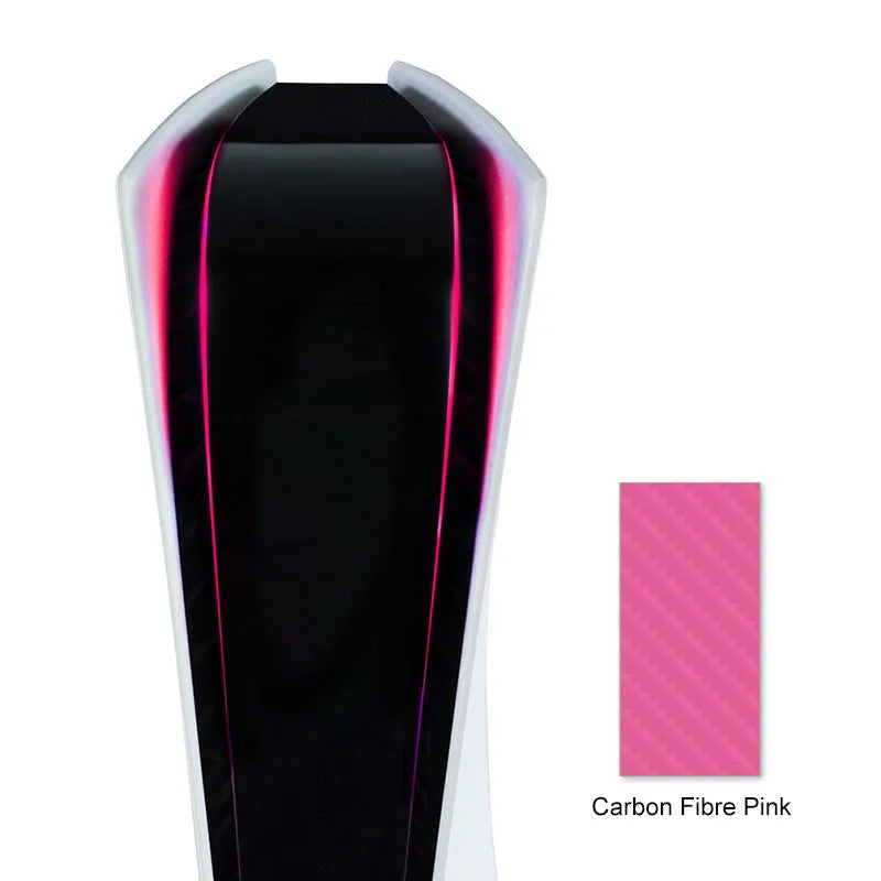 PS5 console with coloured carbon fibre texture light bar sticker applied