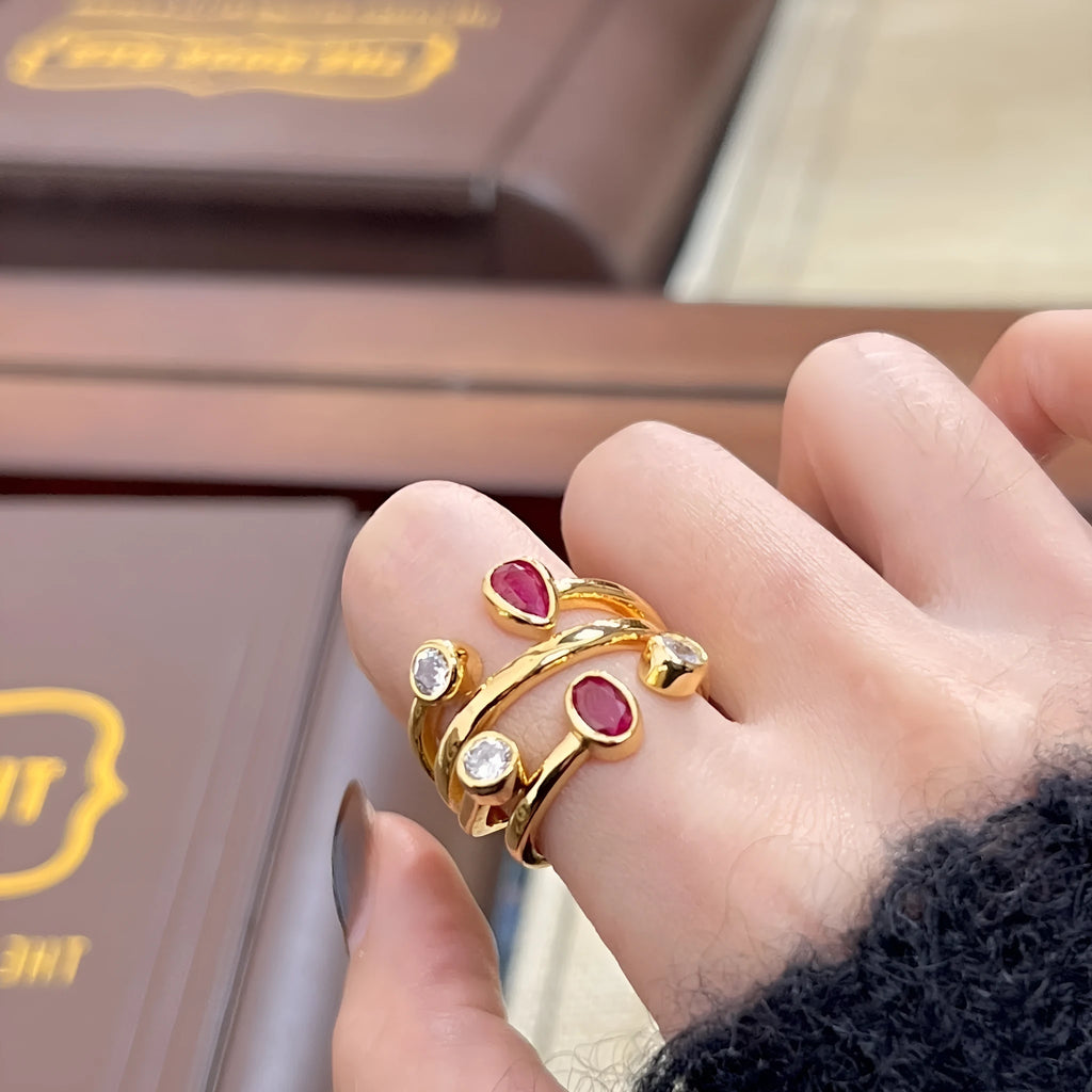 Irregular cross geometric diamond ring with two-tone electroplated finish and double-headed design