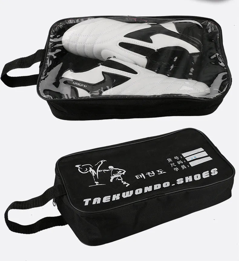 Black and white children's professional taekwondo martial arts shoes with soft sole