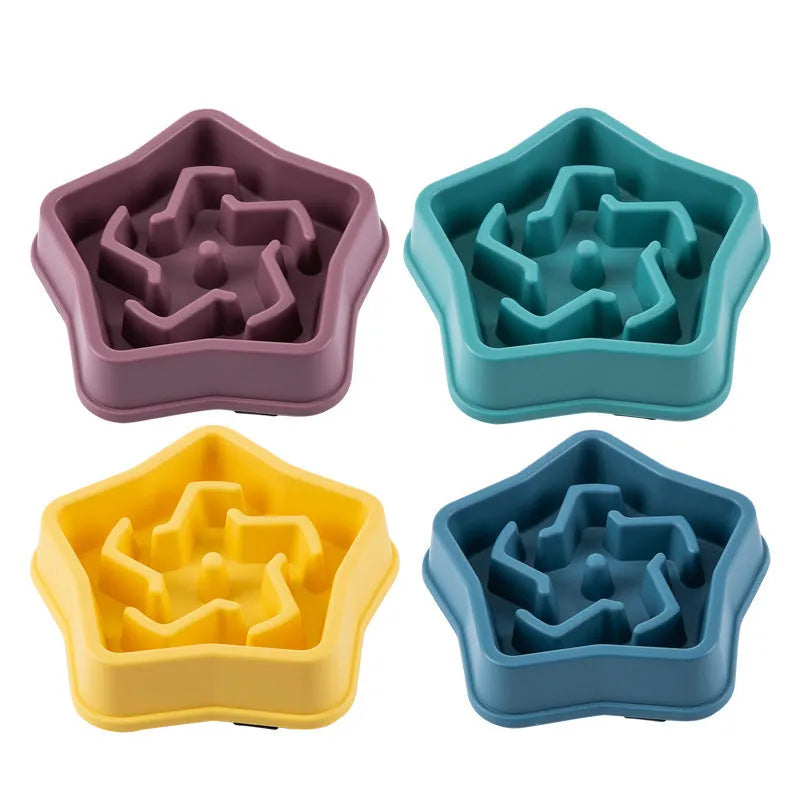 Yellow plastic dog slow feeder bowl with raised ridges at base measuring 20.1cm across