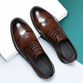 Men's black and brown PU leather brogue shoes for formal business wear.