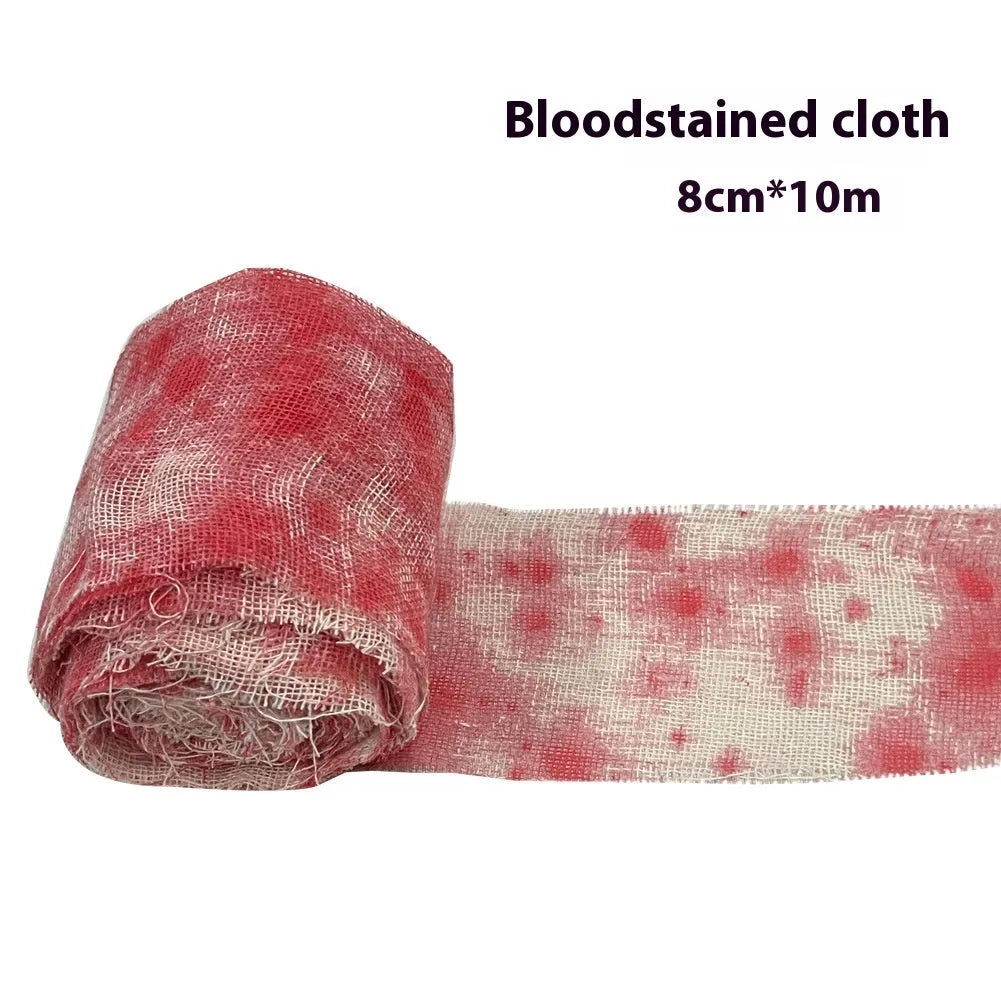 Halloween horror bandage showing red bloody cloth effect with 8cm width measurement