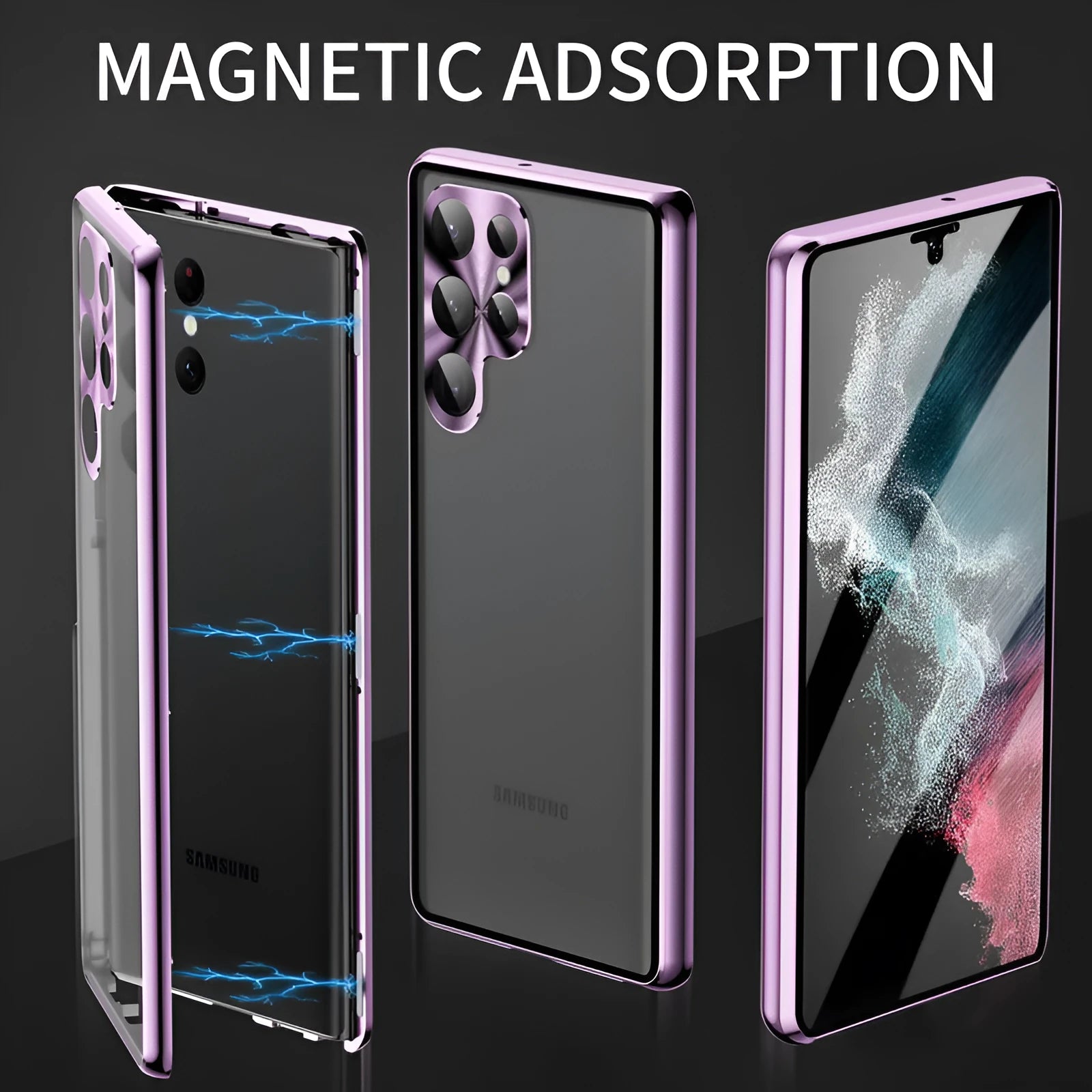Magnetic mirror phone case for Samsung Galaxy S24 Ultra in seven colour options showing peep-proof design.