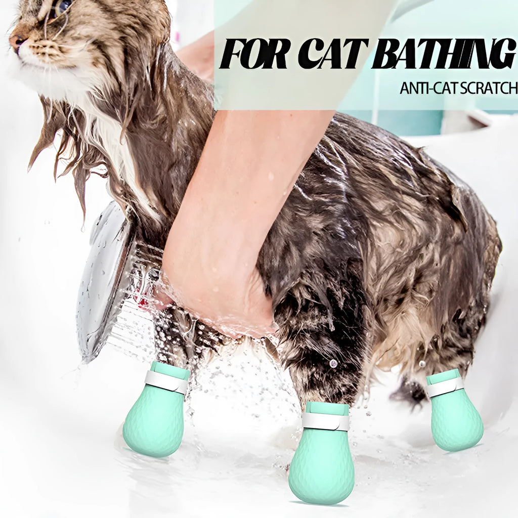 Translucent green silicone cat anti-scratch foot covers for pet handling protection