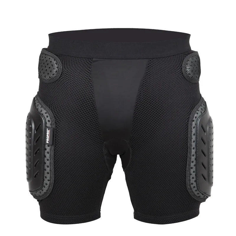 Black cycling hip protection pants with padded construction for sports safety