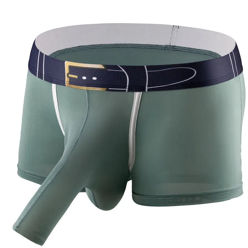 Men's ice silk breathable solid colour boxer shorts in mid-waist design