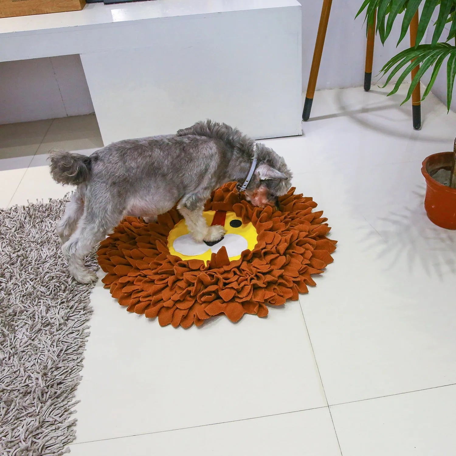 Brown yizhiwen textured sniffing pad for dogs and cats, showing deep folds for hiding treats.