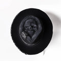 Handmade conical crown skull print hat in wool and denim fabric