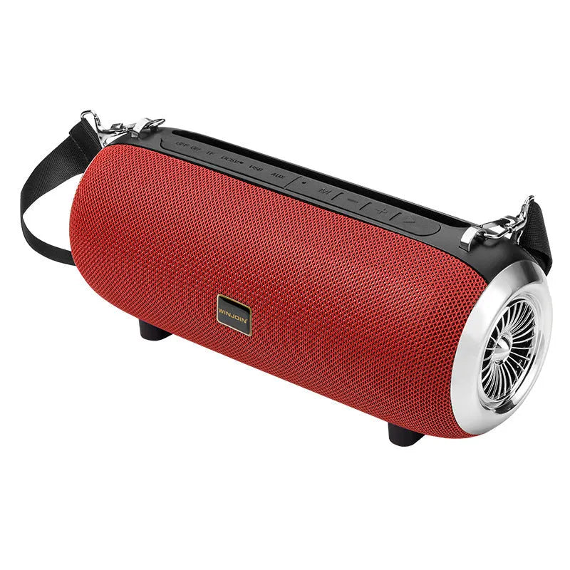 F666 square fabric portable Bluetooth speaker with shoulder strap in black, blue, camouflage, or red.