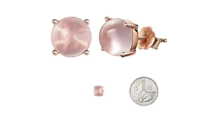 Rose gold plated copper stud earrings with synthetic ross quartz and crystal inlay in drop shape