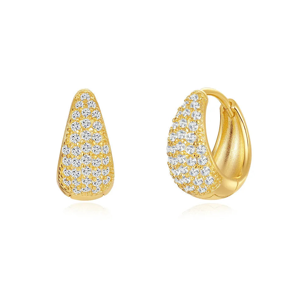 Geometric brass earclip earrings with round design in gold electroplated finish