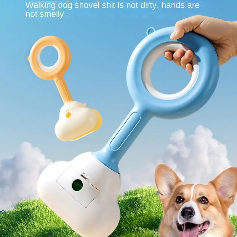White blue cloud-shaped jaw dog pooper scooper with comfortable grip handle