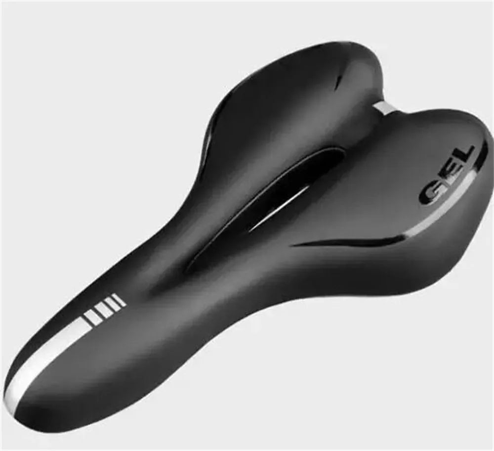 Bicycle saddle cushion with PU leather surface and silicone padding shown with included wrench and waterproof cover