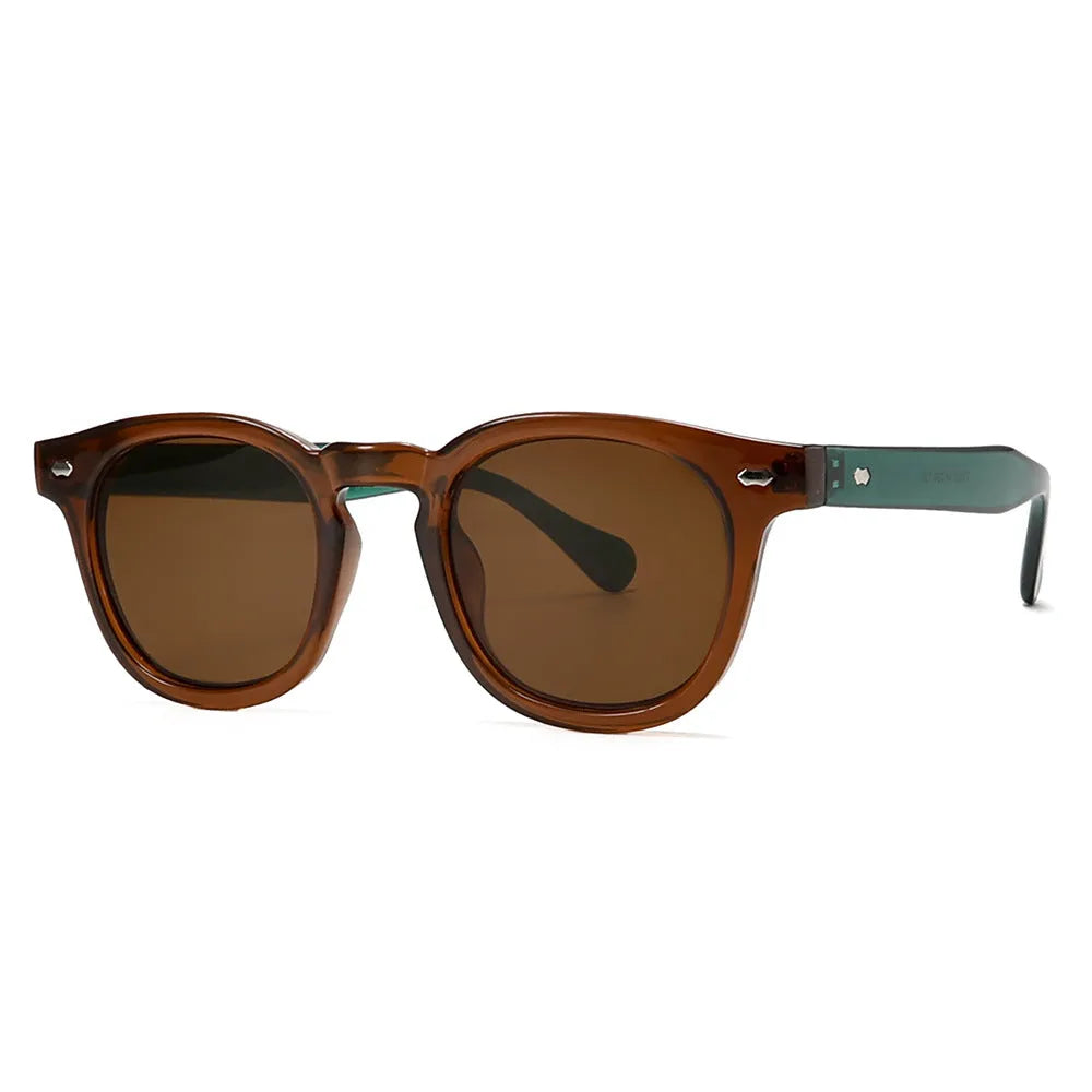 Round rim plastic sunglasses in bright black frame with simple retro design for sun protection