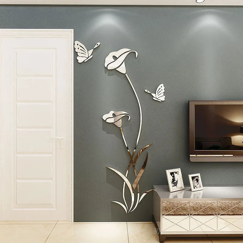 3D acrylic lily wall sticker showing dimensional floral design in pink colour