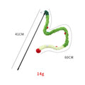 Interactive cat wand toy with blue plush strip, fluffy ball, and bells on a 41cm pole