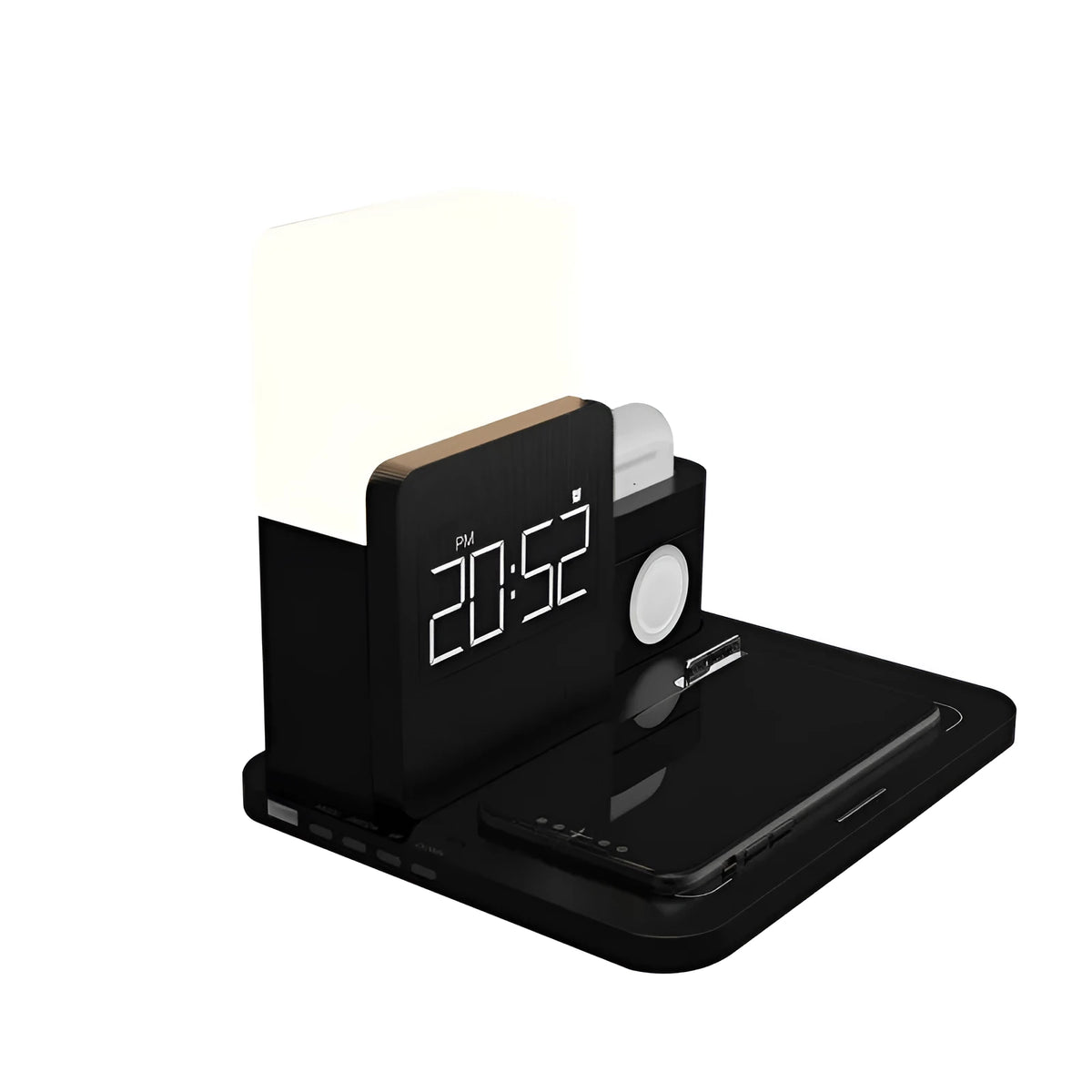 A multi-function Qi wireless charging stand in dark green, light green, or black, made from ABS plastic.