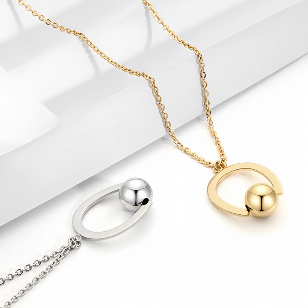 Stainless steel bead chain necklace with geometric pendant in gold or silver electroplated finish
