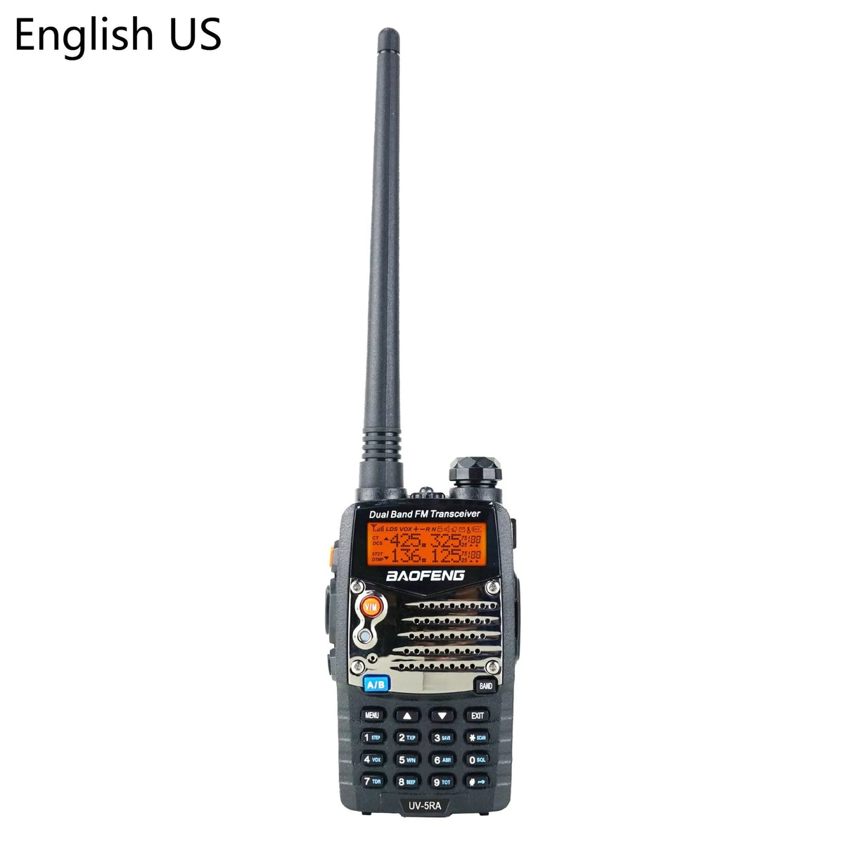 Baofeng UV-5RA dual band handheld transceiver with dual display and antenna